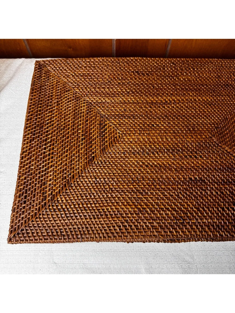 Set of 4 Vintage Woven Rattan Placemats 19.5x14 with 4 Matching Napkin Rings